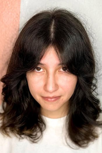 Dark Brown Medium Shag with Curtain Bangs Haircut