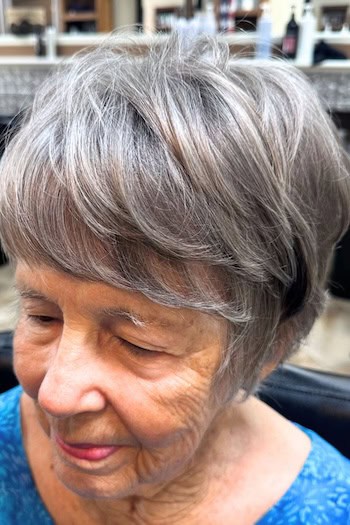 Feathered Gray Pixie Hairstyle