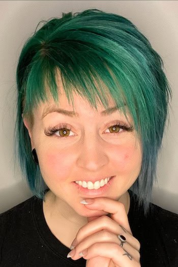 Emerald Green Textured Layers with See-Through Bangs Hairstyle