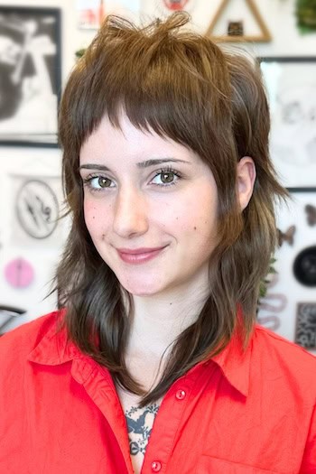 Modern Brown Mullet Shag with Micro Bangs Haircut
