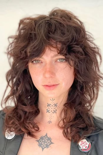 Medium Brunette Curly Shaggy Cut with Layers Haircut