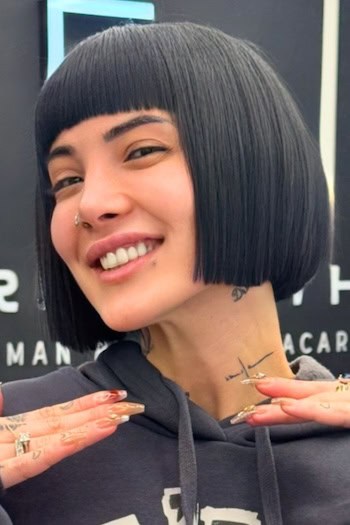 Short Blunt Bob With Blunt Bangs Hairstyle