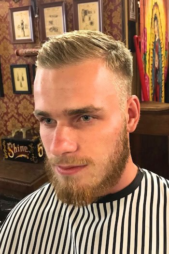 Classic Crew Cut With Side Part And Beard Haircut