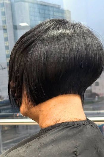Short Rounded Graduated Bob Hairstyle, back view.
