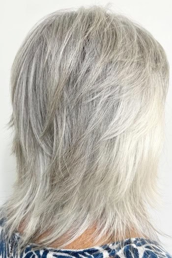 Silver Layered Shag Haircut, back view.