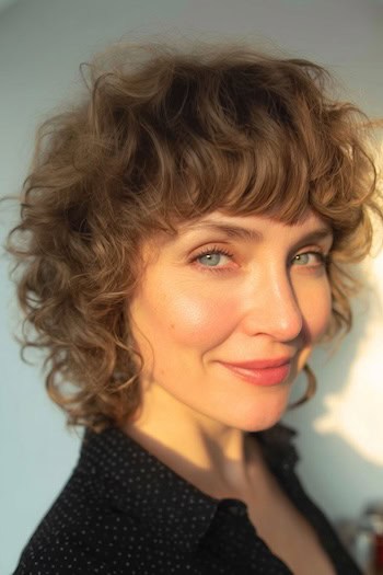 Curly Short Shag with Full Bangs Hairstyle