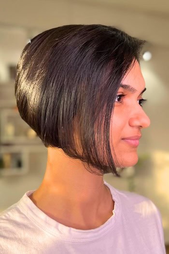 Short Angled Bob Hairstyle, side view.