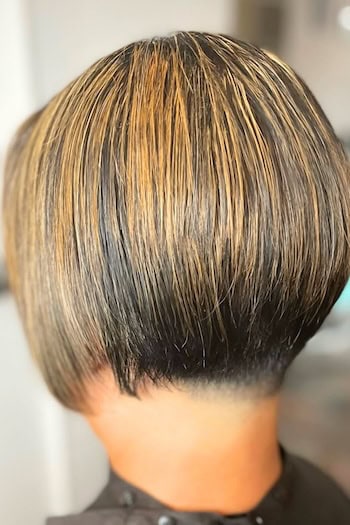 Short Highlighted Bob With Undercut Hairstyle, back view.