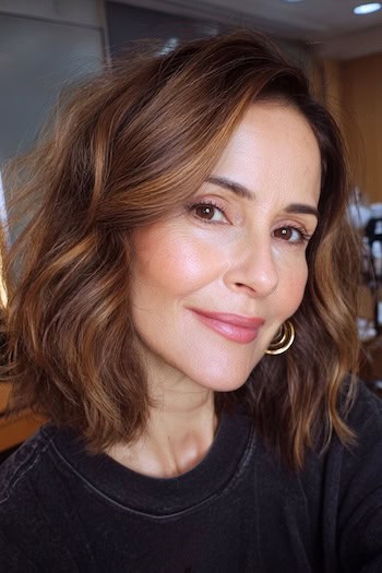 Highlighted waves medium hairstyle for women over 60