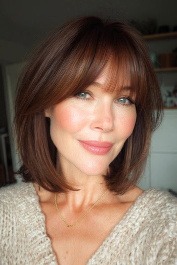 Layered bob with bangs for women over 60