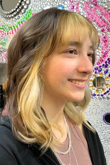 Two-Tone Medium Layered Waves With Bangs Haircut