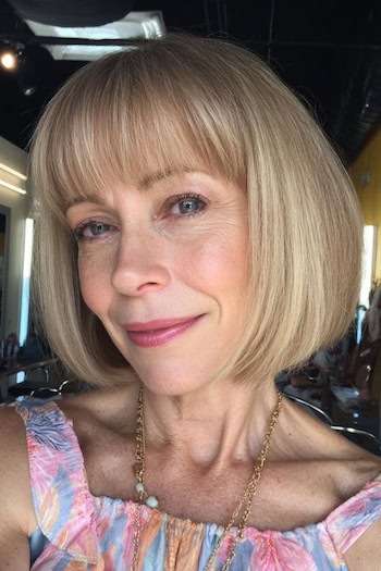Blonde bob with bangs for women over 60