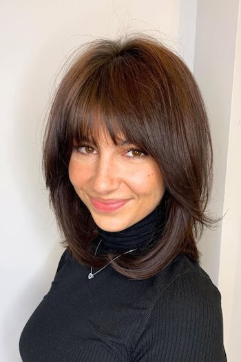 Brunette Layered Lob With Root Volume Haircut