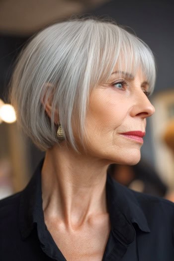 Jaw-Length Bob with Wispy Bangs Hairstyle