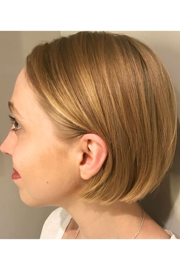 Blunt Bob Hairstyle for fine hair, side view.