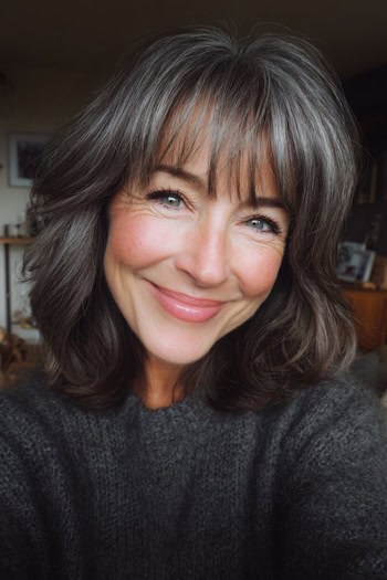 Subtle Gray Blended Layers with Bangs Hairstyle