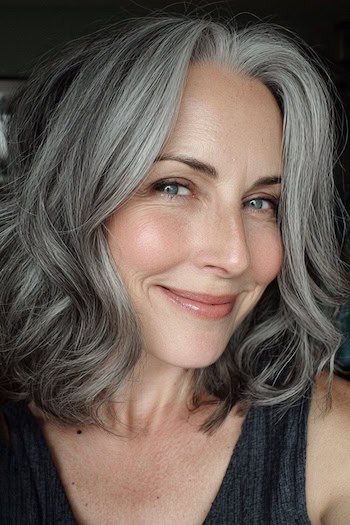 Gray Blended Shoulder-Length Waves Hairstyle