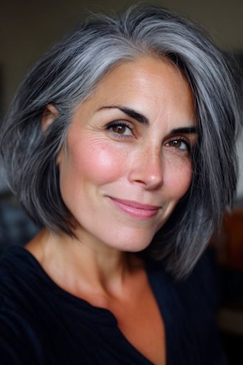Gray Blended Bob with Side Sweep Hairstyle