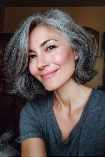 Gray Blended Bob with Flipped Ends Hairstyle
