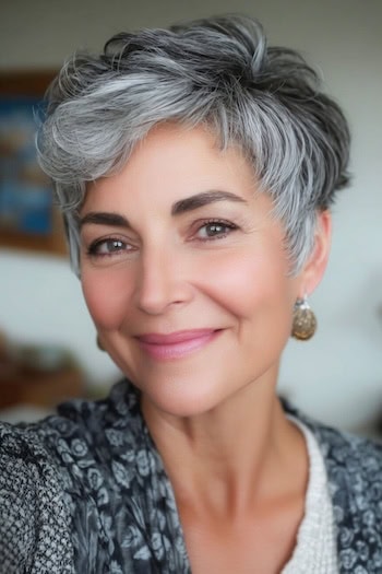 Textured Gray Blended Pixie with Volume Hairstyle