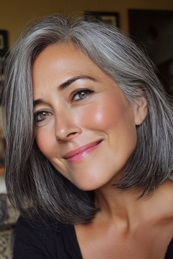 Textured Bob with Gray Blending Hairstyle