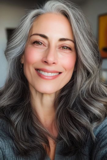 Gray Blend with Loose Waves Hairstyle