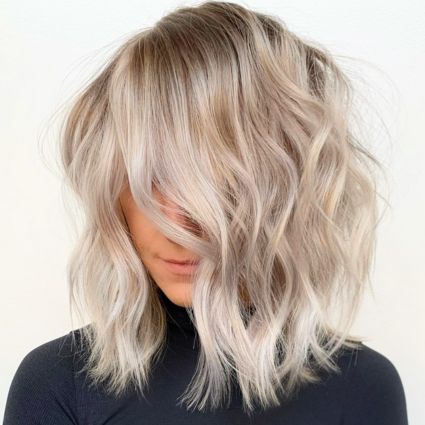 Icy Blonde Textured Lob Haircut