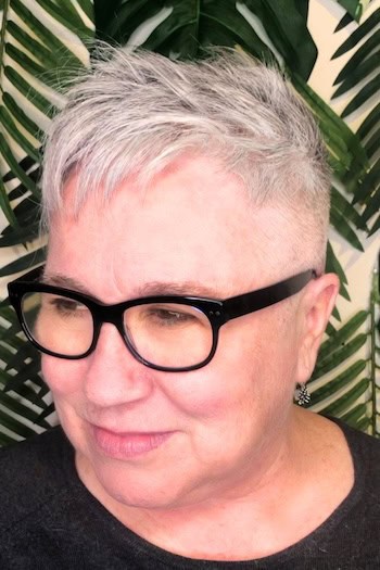 Silver Textured Pixie with Tight Fade Hairstyle