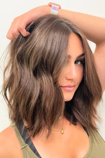 Tousled Brunette Long Bob Haircut