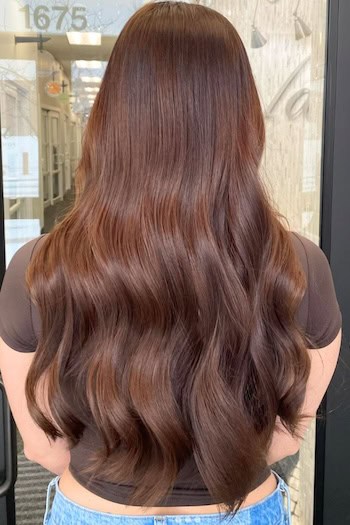 Rich Chocolate Long Loose Waves, back view.