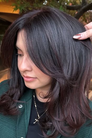 Deep Chocolate Wavy Lob Hairstyle