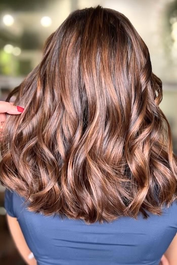 Chocolate Brown Waves with Highlights, back view.