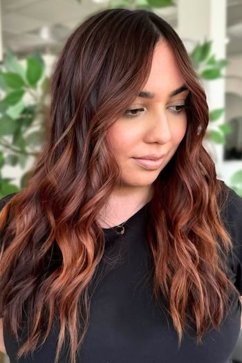 Rich Chocolate Waves with Face-Framing Layers Hair Color and Hairstyle