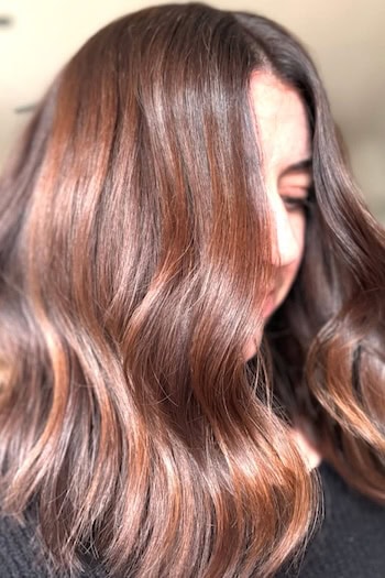 Cinnamon Chocolate Dimensional Lob Hair Color and Hairstyle