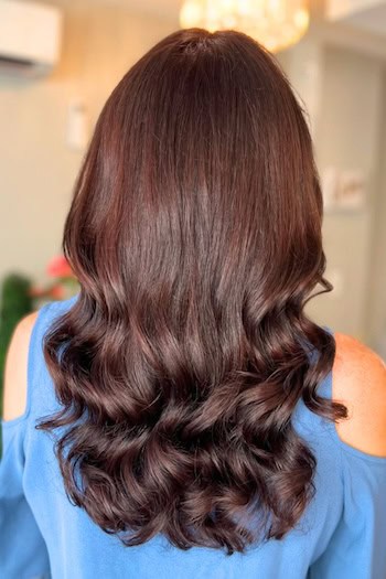 Rich Chocolate Brown Layered Waves, back view.
