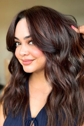 Warm Chocolate Waves with Texture Hair Color and Hairstyle