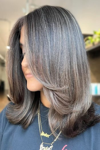 Straight Gray Blended Mushroom Brown Lob Hairstyle