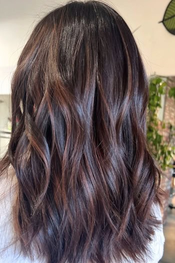 Chocolate Brown Waves with Piecey Highlights, back view.