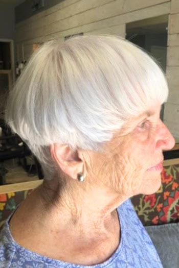 White Bowl Cut With Tapered Neckline Hairstyle