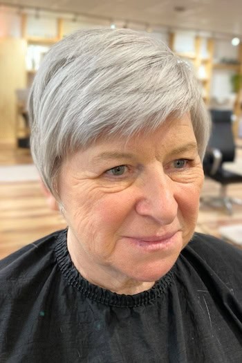 Soft Gray Pixie With Side Part Hairstyle