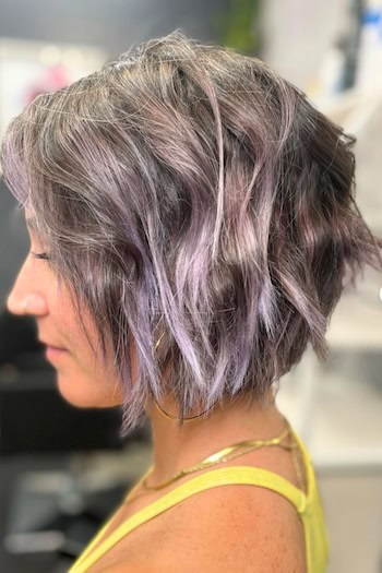 Cropped Lavender Wavy Bob Haircut