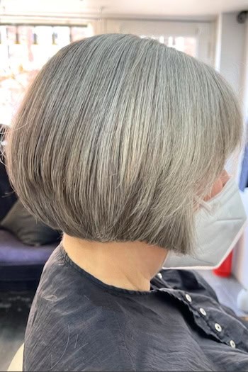 Short Straight Gray Bob With Subtle Layers Hairstyle