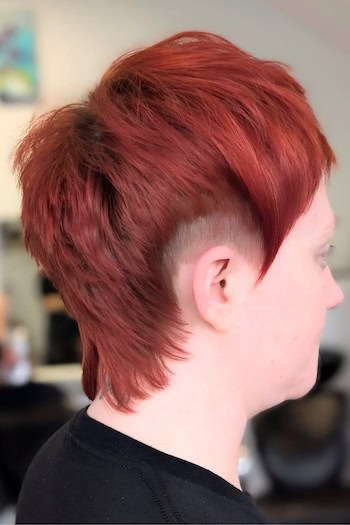 Edgy Red Mullet Pixie With Shaved Sides Haircut