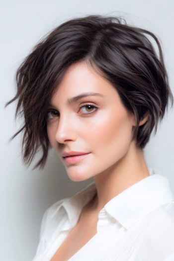 Textured Side-Swept Pixie Bob Haircut