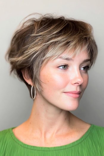Tousled Highlighted Pixie Bob Haircut