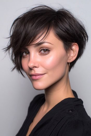 Messy Side-Swept Pixie Bob Haircut