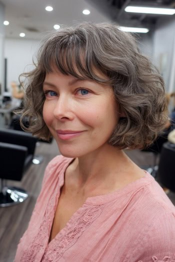 Soft Curly Layers with Piecey Bangs