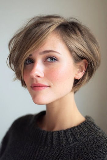 Pixie Bob With Side-Swept Bangs Haircut