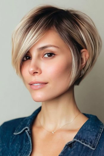 Sleek Pixie Bob With Dark Roots Haircut