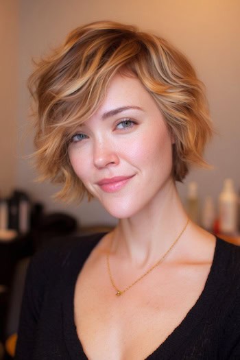 Wavy Side-Swept Pixie Bob Haircut